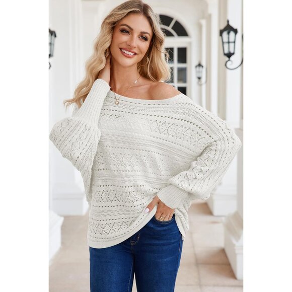 Womens Off Shoulder Knit Sweater Top Oversized Batwing Fall Casual Stylish - Picture 7 of 8